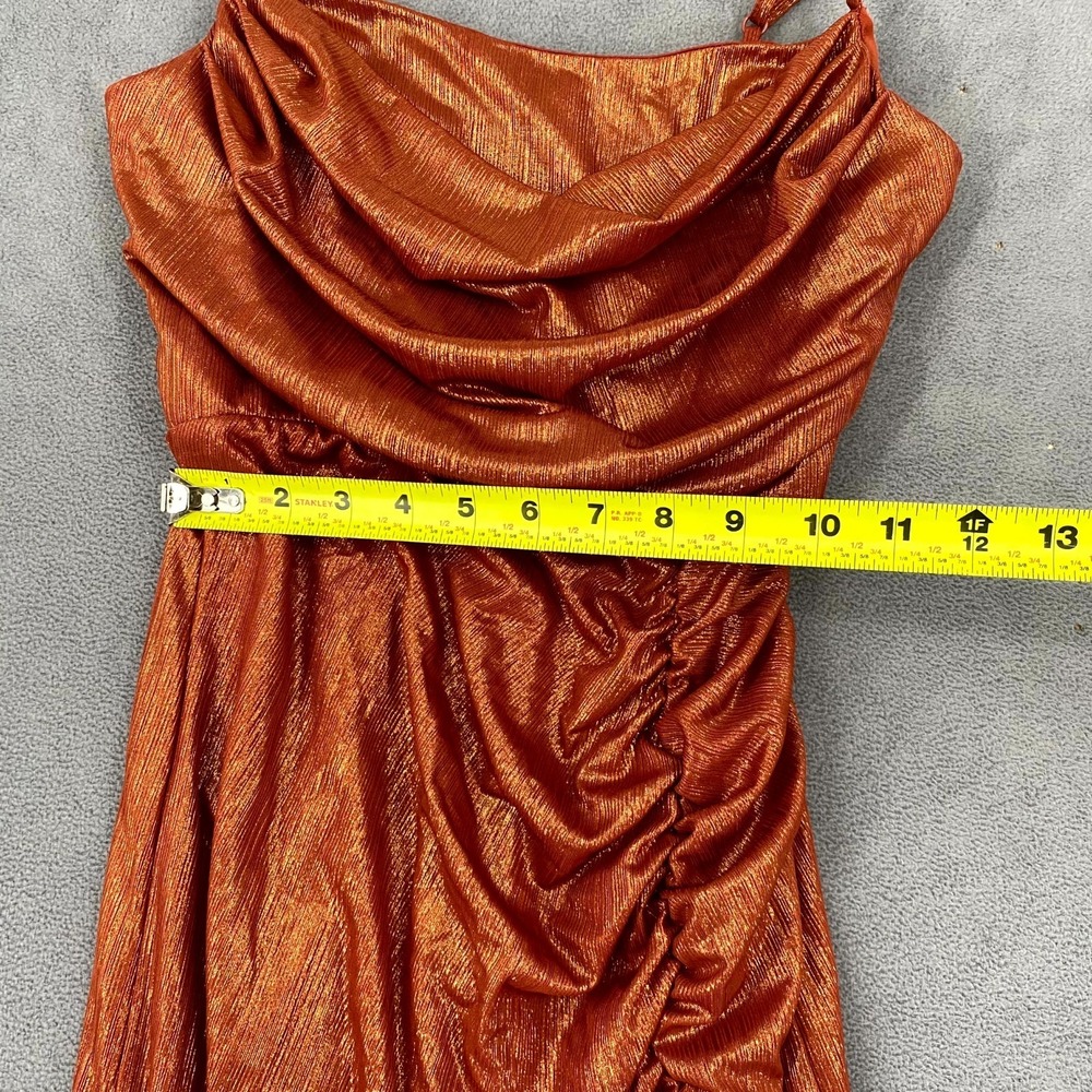Social Couture Maxi Dress Womens 9/10 Metallic Orange Ruched Wedding Cowl Neck - Picture 3 of 10